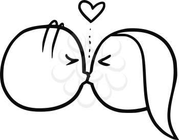 Cartoon vector doodle stickman faces of man kissing woman