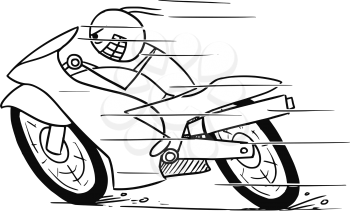 Cartoon vector doodle mad stickman man riding powerfull motorbike fast