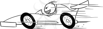 Cartoon vector stickman formula one driver, driving fast