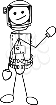 Cartoon vector stickman astronaut in the spacesuit