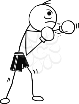 Cartoon vector stickman boxer in boxing gloves and shorts