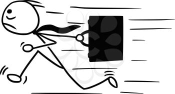 Cartoon vector doodle stickman running with briefcase, maybe late for work