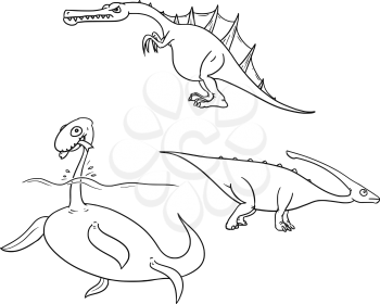  Vector Cartoon Set 02 of ancient dinosaur monster - plesiosaurs,Charonosaurus/Parasaurolophus,Spinosaurus