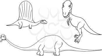  Vector Cartoon Set 03 of ancient dinosaur monster - Dimetrodon, Brontosaurus, Tyrannosaurus