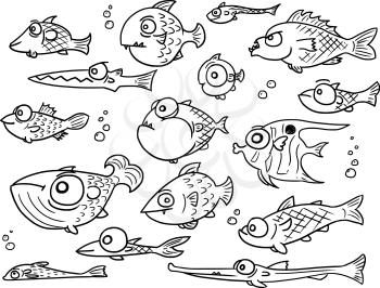  Set or collection of various cute vector Cartoon fish designs