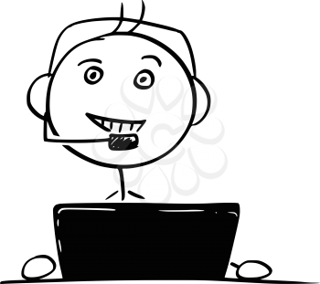 Cartoon vector stick man stickman drawing of male call center customer support service representative