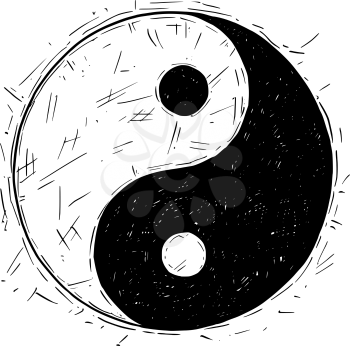 Hand drawn vector doodle illustration of yin yang jin jang symbol.