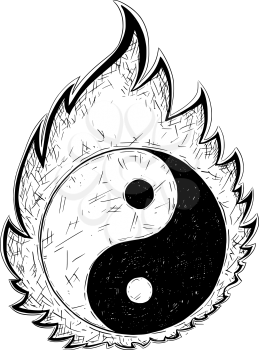 Hand drawn vector doodle illustration of yin yang jin jang symbol.