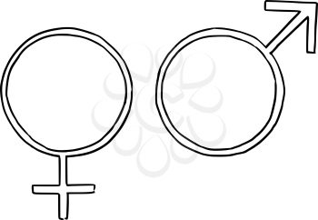 Hand drawing male and female symbols vector illustration.