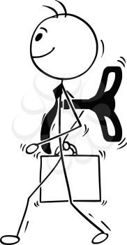 Cartoon stick man illustration of windup wind-up business man walking with key on his back.