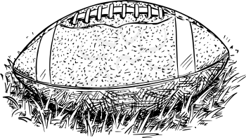 Vector hand drawing drawn illustration of american football ballon the field.