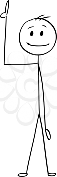 Cartoon stick man drawing conceptual illustration of businessman pointing up or above him.