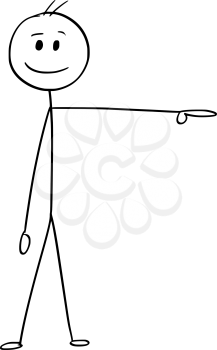 Cartoon stick man drawing conceptual illustration of businessman pointing left.