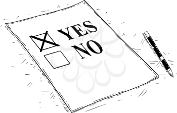 Vector artistic pen and ink drawing illustration of yes and no questionnaire form.