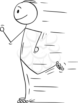Cartoon stick man drawing illustration of inline roller skating man or boy on rollerblades.
