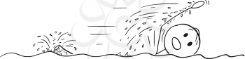 Cartoon stick figure drawing conceptual illustration of man swimming the crawl.