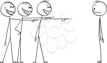 Vector cartoon stick figure drawing conceptual illustration of shocked man or businessman who made some mistake and now is object or mockery or ridicule.