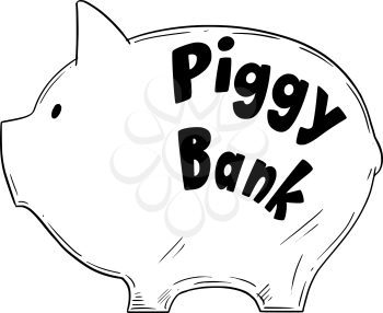 Simple vector black and white drawing of piggy bank as finance and money metaphor.