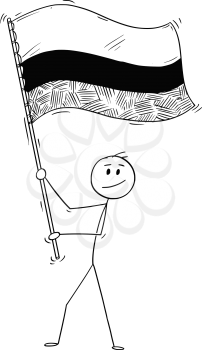Cartoon drawing conceptual illustration of man waving the flag of Republic of Colombia.