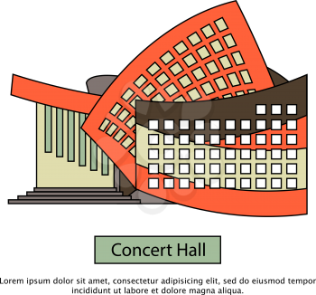 Modern concert buildings in flat style. Concert hall for music festival, rock concert etc.