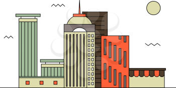 Modern street scenery in flat design style. Residential or business district with park and small coffeehouse or shop