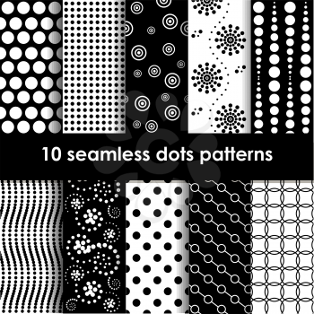Set of black and white seamless patterns with dots. EPS10