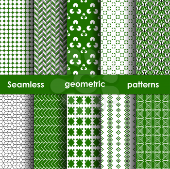 Set of 6 green seamless geometric patterns