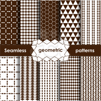Vector Geometric Seamless Patterns Set. Brown Textures on white