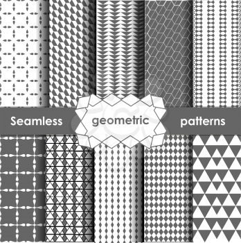 Vector Geometric Seamless Patterns Set. Grey Textures on white. Variant 2