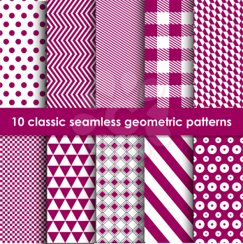 Classic patterns. Set of 10 vinous geometric seamless patterns. May be used as background, backdrop, invitation card etc.