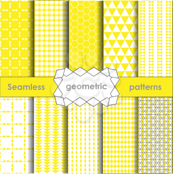 Vector Geometric Seamless Patterns Set. Yellow Textures on white