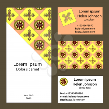 Business cards collection with geometric pattern in east style. EPS10