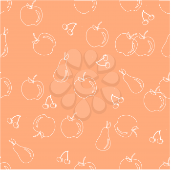 Seamless vector background with apple, pear and cherry on peach background. EPS 10