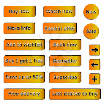 Buy web orange buttons for website or app on white background. Vector eps10.