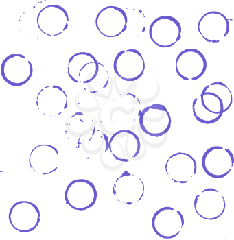 Vector set of grunge randomly scattered circle brush strokes from blue ink