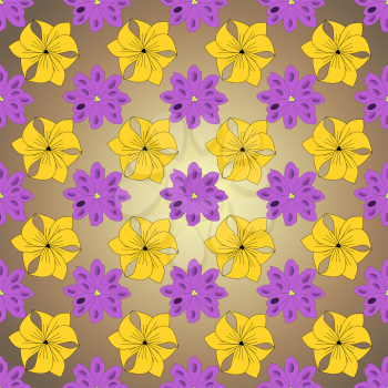 Seamless flower pattern violets and lilies on lilac background