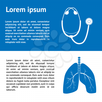 Medical template design  with images of human lungs and stethoscope and place for text. Can be used for brochure, banner, presentation, poster, cover, booklet, document.