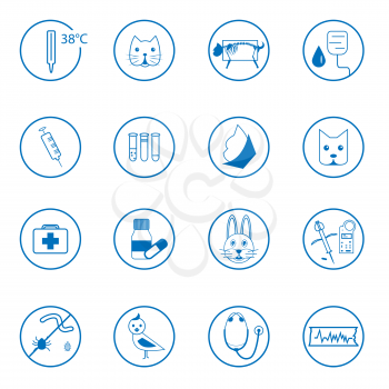 Collection of flat blue simple vet icons