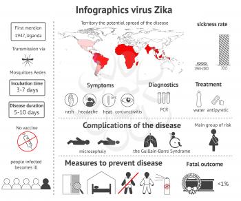 Infographics virus Zika - information about symptoms, treatment, consequences and prevention of illness