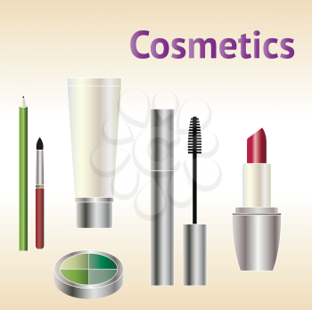 Decorative cosmetics products. Beauty Makeup cosmetic package set with place for text.