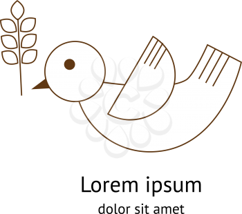 Dove with leave in beak logo. Modern outline style.