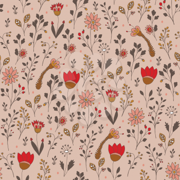 Floral seamless pattern with flowers. Vector blooming doodle floral texture
