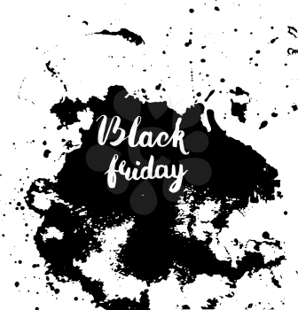 Black Friday sale lettering inscription on abstract ink blots. Black Friday template for your banner or poster. Modern brush style. Vector illustration
