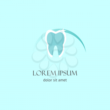 tooth dental logo design on blue background in modern outline style. Template for dental clinic, advertising etc.
