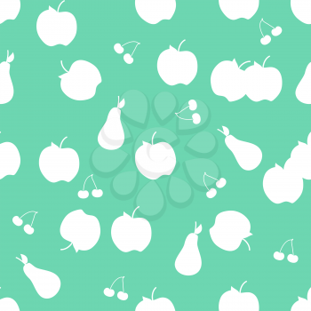 Seamless vector background with apple, pear and cherry on green background. EPS 10