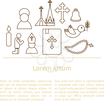 Jesus Christ religion background with text. Christianity outline pictograms