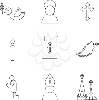 Jesus Christ religion icons set. Christianity pictograms outline style