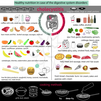 infographics proper nutrition in case of the digestive system disorders. Cholecystitis. EPS10