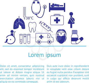 Medical icons background with space for text. Modern flat style. Can be used for booklet, website etc.