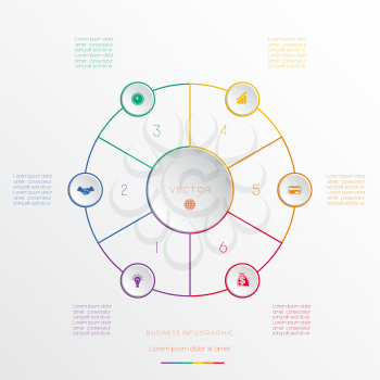 Circles from coloured lines, template infographic six positions